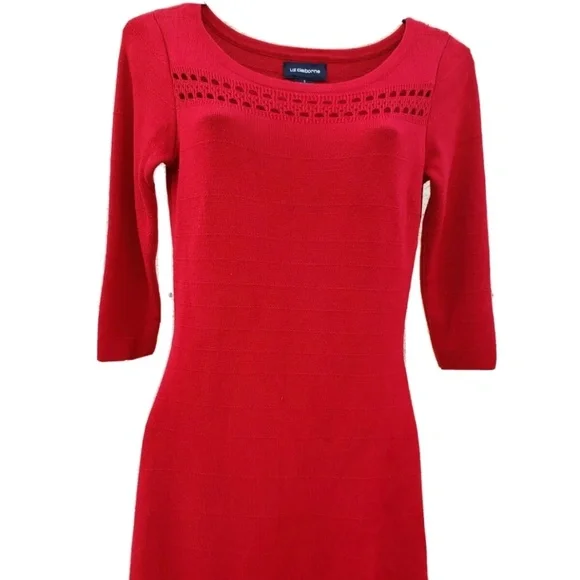 Liz Claiborne | Dresses | Womens Xl Liz Claiborne Cherry Red Sweater Dress  Knit 34 Sleeves Boat Neck | Poshmark